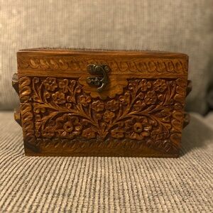 Carved wood jewelry box.